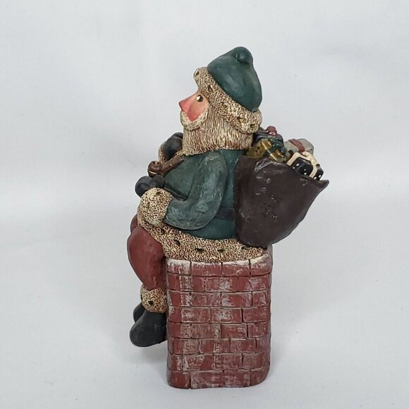 Folk Art Christmas Santa Claus Figurine Sitting On Chimney Bag Toys Gail Laura - Picture 2 of 6